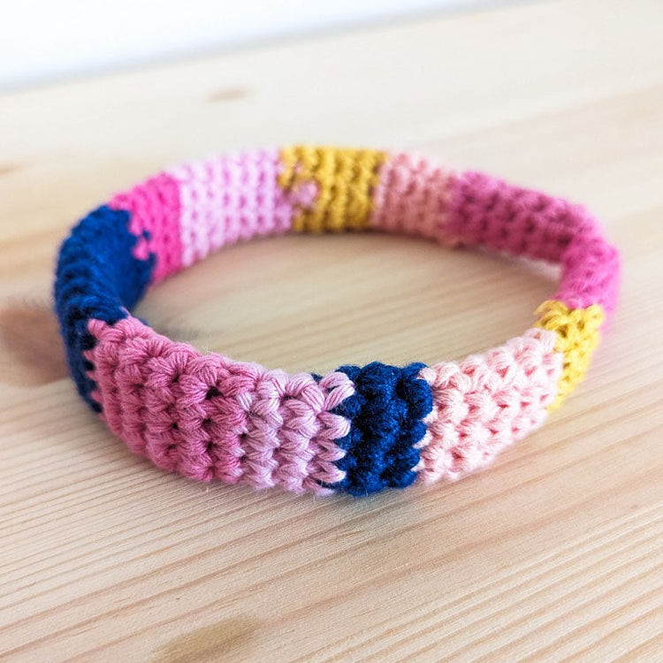 Colourblocked Pink, Blue and Yellow Crochet Headband
