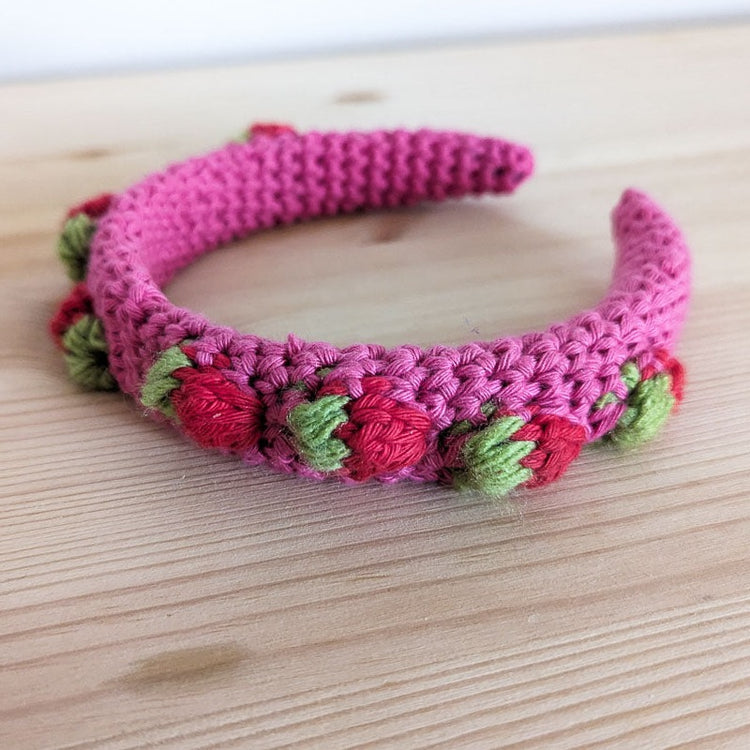 Hot Pink Strawberries Crochet Headband