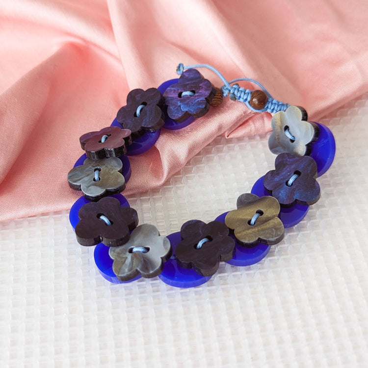 Blue Flower Button Bracelet