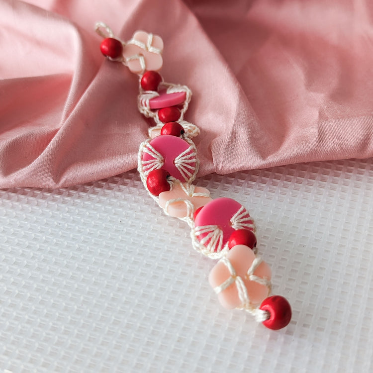 Pink and Red Flower Medallion Bracelet