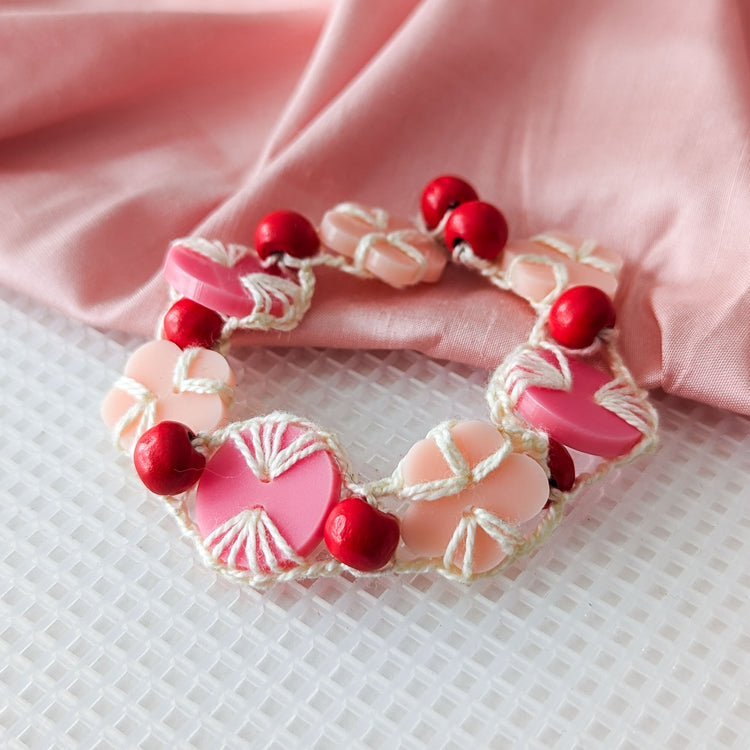 Pink and Red Flower Medallion Bracelet