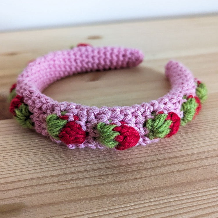Pale Pink Strawberries Crochet Headband