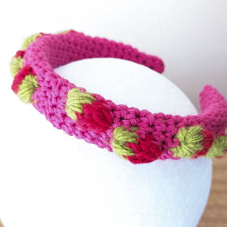 Hot Pink Strawberries Crochet Headband