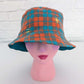 Orange Teal Checked Wool Bucket Hat - Large