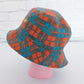 Orange Teal Checked Wool Bucket Hat - Large