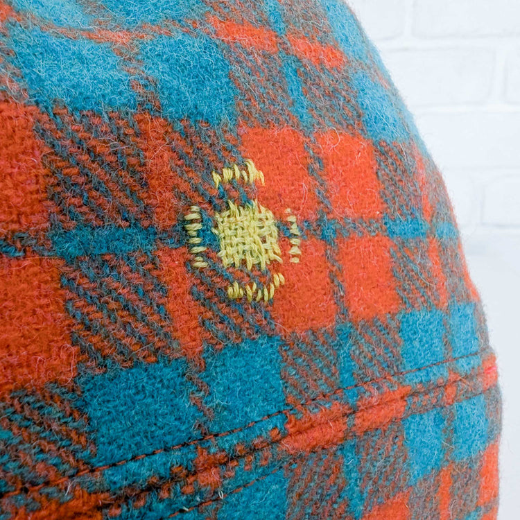 Orange Teal Checked Wool Bucket Hat - Large