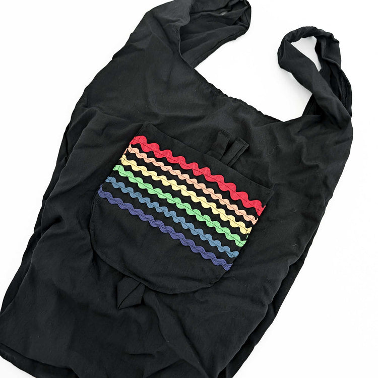 Black Rainbow Pocket Shopper Bag