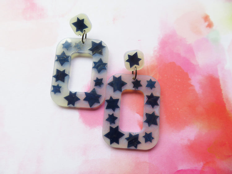 Blue Star Rectangular Earrings