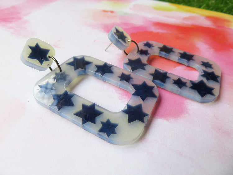 Blue Star Rectangular Earrings