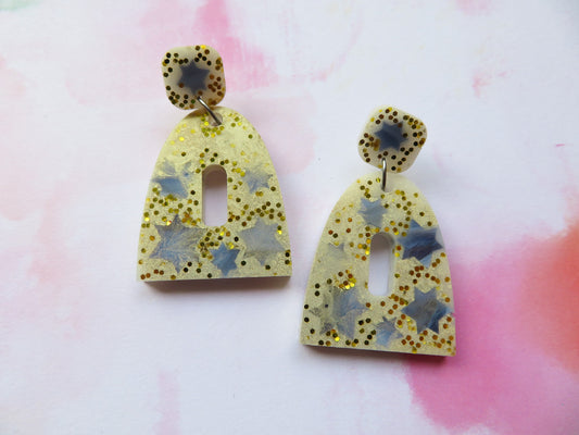 Gold and Blue Star Arch Earrings