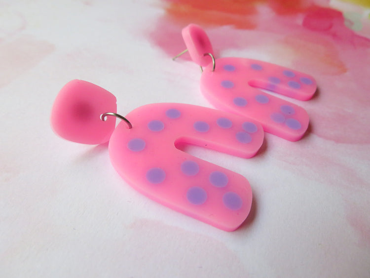 Pink and Mauve Dot Yoo Earrings