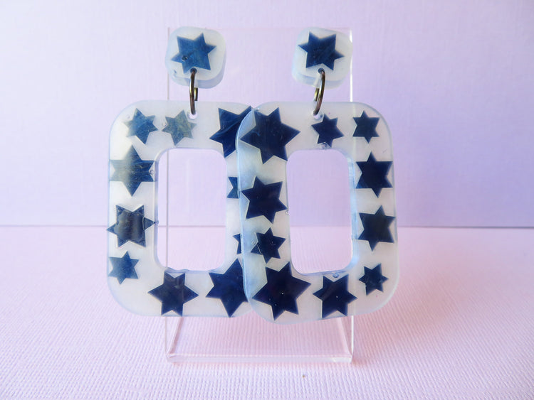 Blue Star Rectangular Earrings